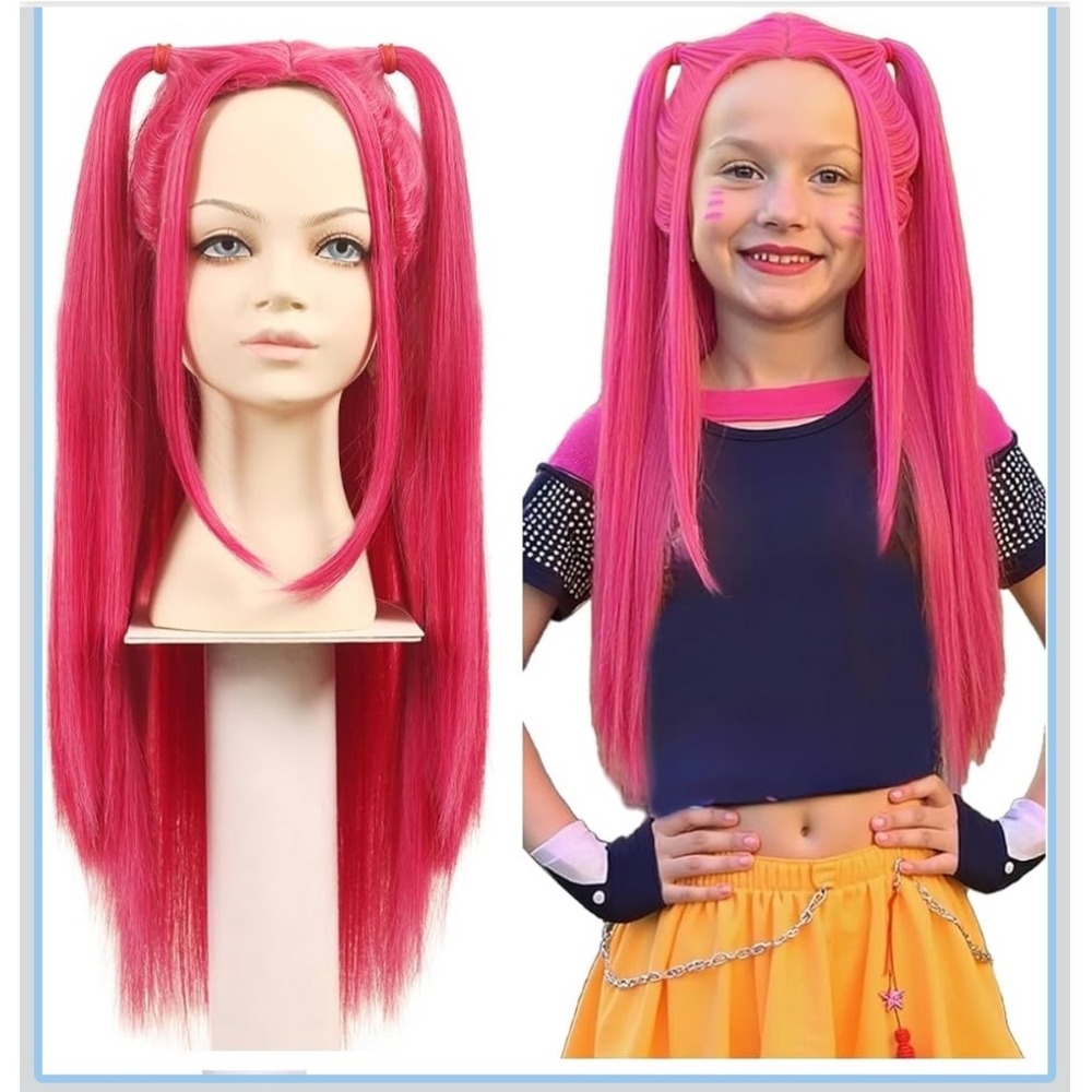 FantaLook Cosplay Wig Kids OS Hot Pink Long Straight 2 ponytails Mira costume